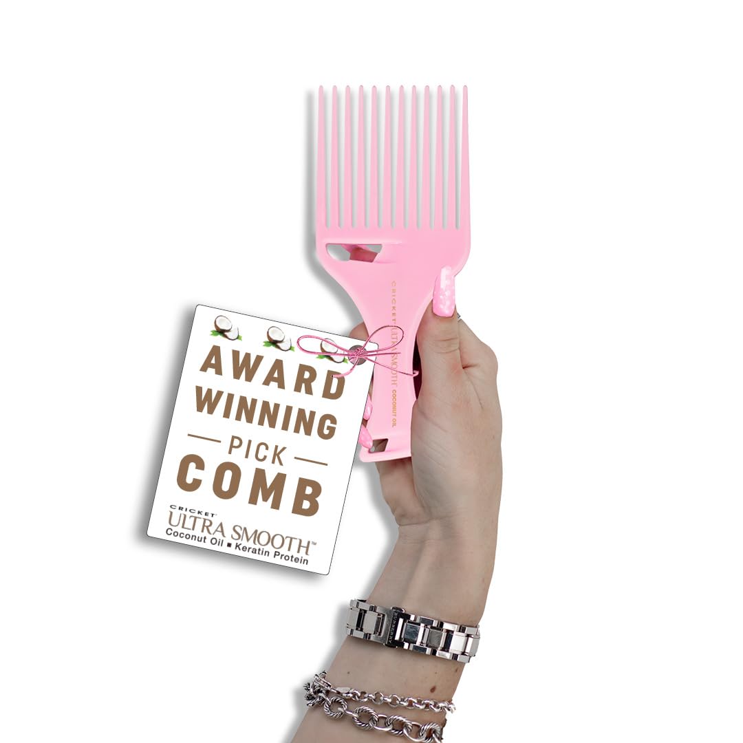 Cricket Ultra Smooth Coconut Hair Pick Comb - Infused with Coconut Oil & Keratin for Frizz-Free Shine, Volume Boost, and Gentle Detangling - Ideal Beauty and Personal Care Cricket