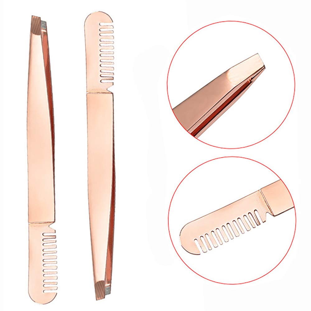 Amaok Eyebrow Tweezer with Comb - Tweezer Slant Tip, Professional Stainless Steel Slant Tip Tweezer - The Best Gold Precision Eyebrow Tweezers Beauty & Personal Care Amaok