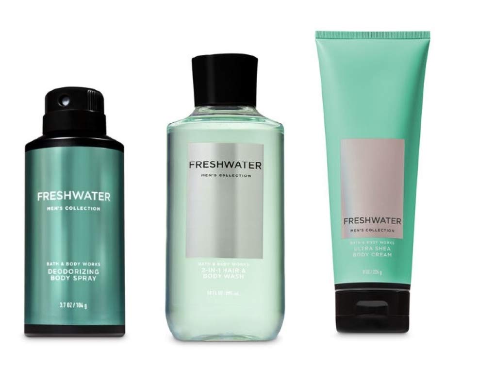 Bath and Body Works - Freshwater - 2-in-1 Hair + Body Wash - Deodorizing Body Spray & Ultra Shea Body Cream - designed just for him! Beauty and Personal Care Bath & Body Works
