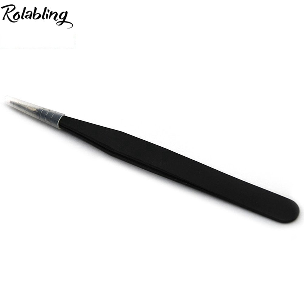 Rolabling 2Pcs Elbow and Straight Black Nail Tweezers Rhinestone Picker Stainless Steel Nippers for Eyelash Extensions and Nail Art Sticker Rhinestone Beauty and Personal Care Rolabling