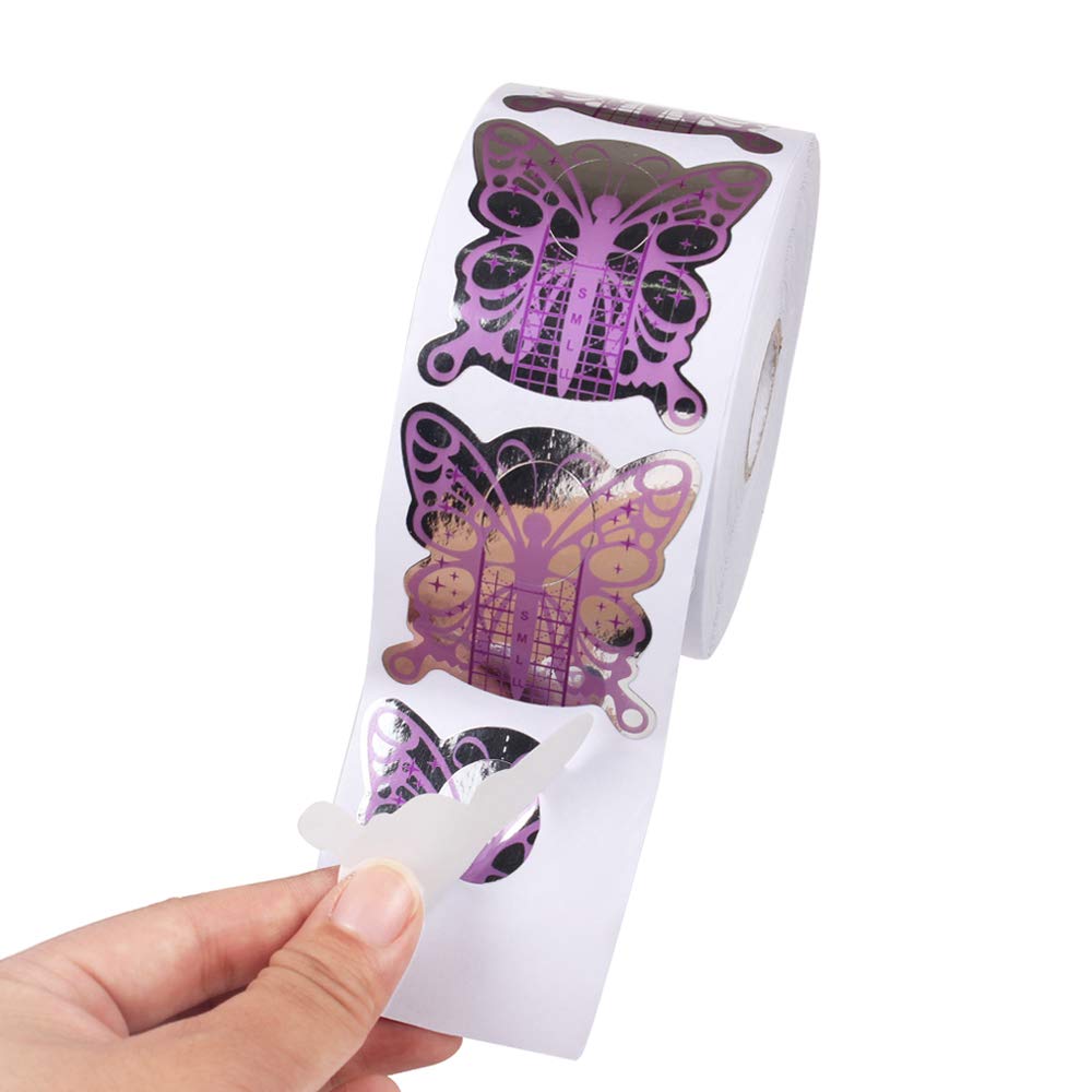 BeautyLeader 500Pcs Nail Form Pruple Bufferfly Shape Nail Art Guide Form Acrylic Tips UV Gel Extension Stickers Guide Stencil Manicure Tools for Nail Beauty & Personal Care BeautyLeader