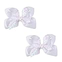 AMYDECOR 6 Inch White Sparkly Glitter Sequin Hair Bows for Girls Toddlers Kids Children Teenage (2PCS) Beauty & Personal Care AMYDECOR