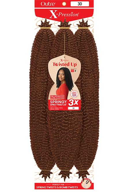 Outre X-Pression - Twisted Up - Springy Afro Twist 24" 3X (3 Pack, LIGHT AUBURN 30)