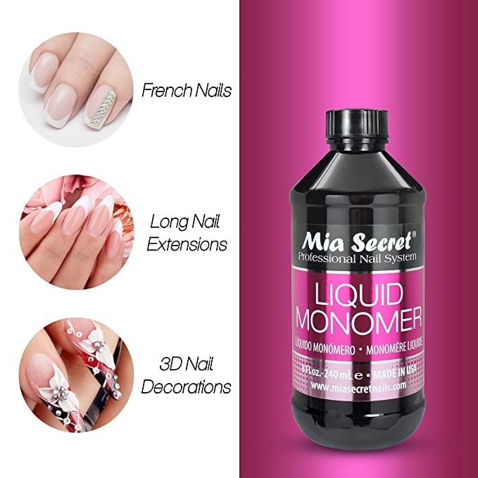 Mia Secret Liquid Monomer 8 oz. Professional Acrylic Nail System - MMA FREE - Made in the USA