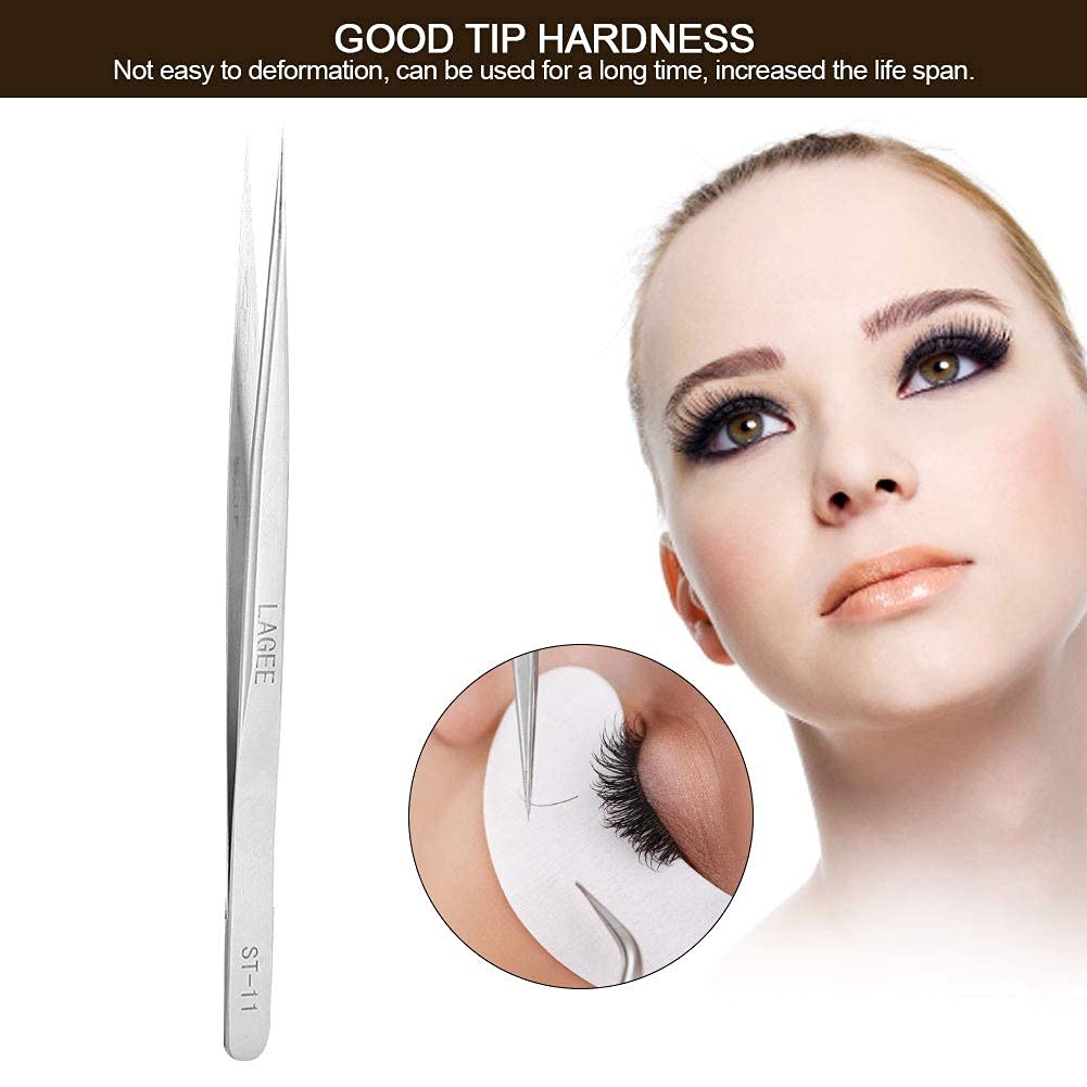 5.51" Stainless Steel Pointed Straight Tweezer, Professional Eyelash Extension Straight Tweezers for Nail Art Hair Eyebrow Beauty and Personal Care Pongnas