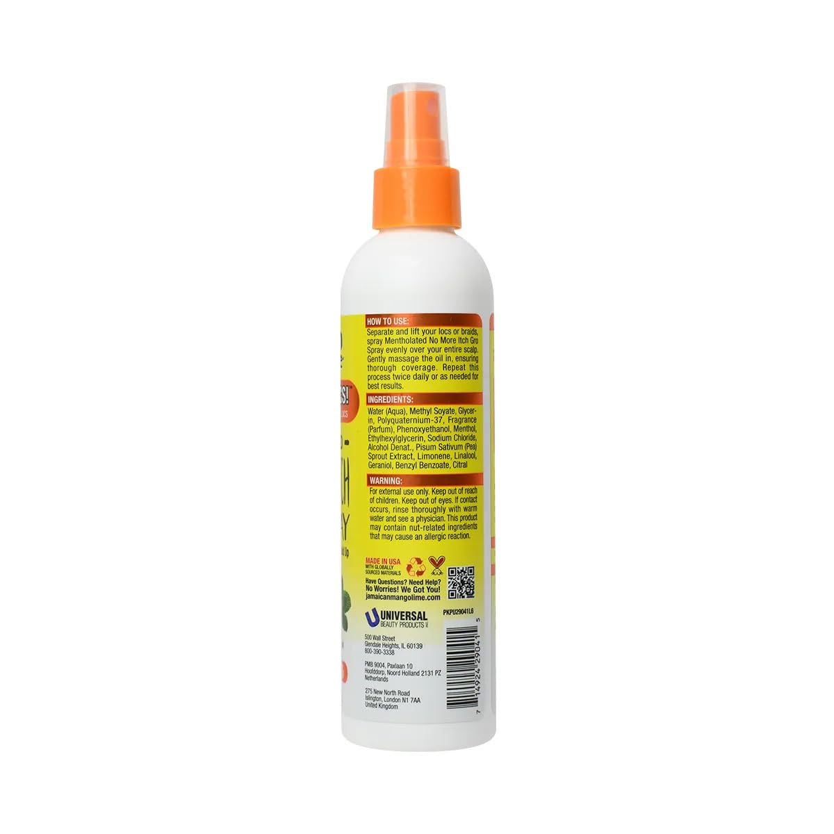 Jamaican Mango & Lime No More Itch Gro Spray - Mentholated Scalp Relief for Locs, Braids & Twists - 8 oz (Pack of 1)