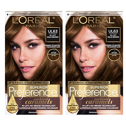 L'Oreal Paris Superior Preference Fade-Defying + Shine Permanent Hair Color, U163 Hi-Lift Golden Brown, Pack of 2, Hair Dye Beauty & Personal Care L'Oreal Paris