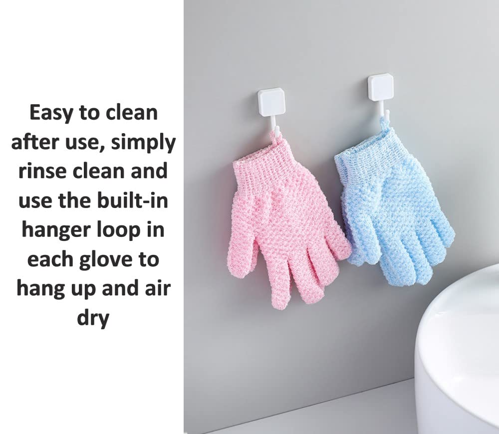Exfoliating Bath Shower Gloves for Men Women 2 Pairs for Shower, Spa, Massage and Body Scrubs, Dead Skin Cell Remover (with Attached Hanging Loop) Beauty and Personal Care COOL & FRESH