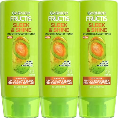 Garnier Fructis Sleek & Shine Travel Conditioner, 3 Pack, Smoothing Fortifying Conditioner, Long Lasting Frizz Control for Dry Unmanageable Hair,