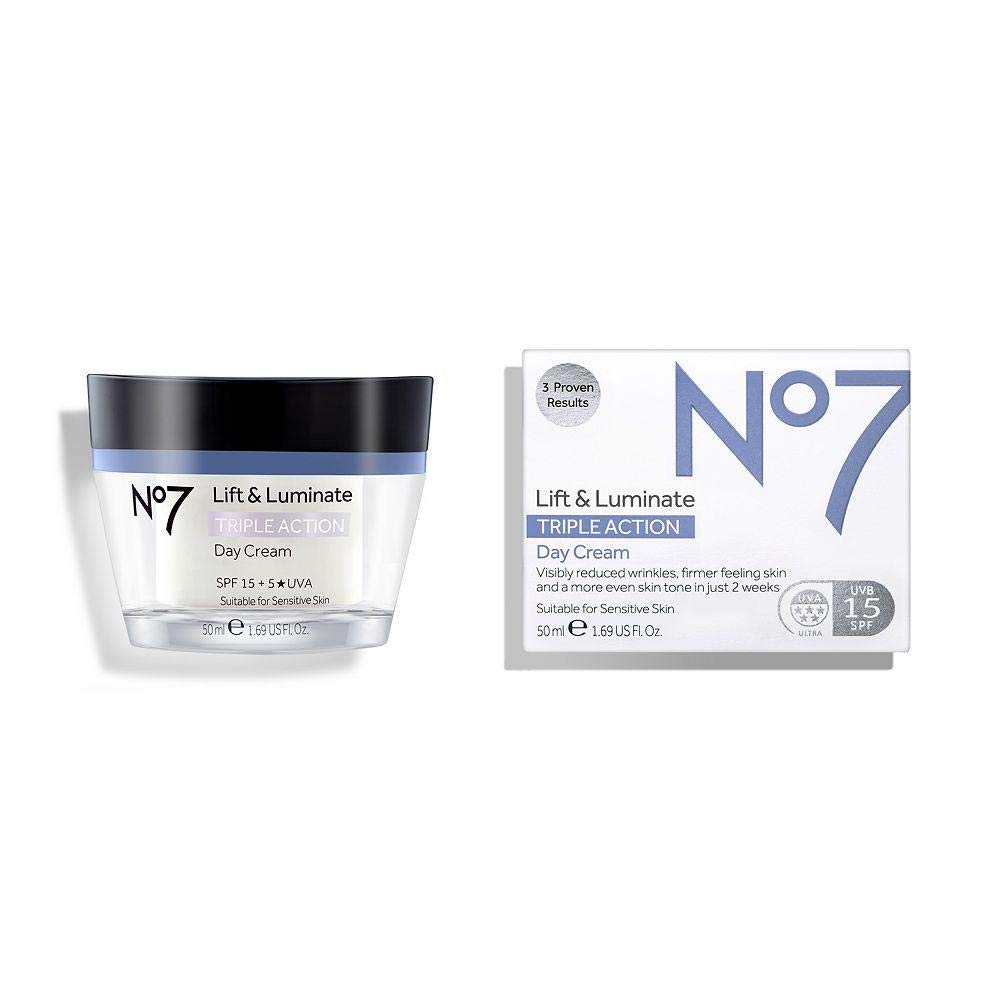 No7 Lift & Luminate Triple Action Day Cream SPF 30 - Broad Spectrum Anti Aging Face Cream - Hydrating Hibiscus Peptides & Hyaluronic Acid + Beauty & Personal Care No7