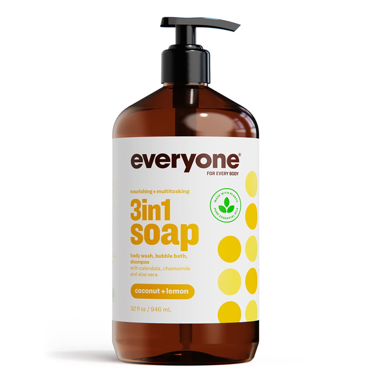 Everyone 3-in-1 Soap, Body Wash, Bubble Bath, Shampoo, 32 Ounce (Pack of 1), Coconut and Lemon, made with Essential Oils for Men and Women Beauty & Personal Care everyone for every body