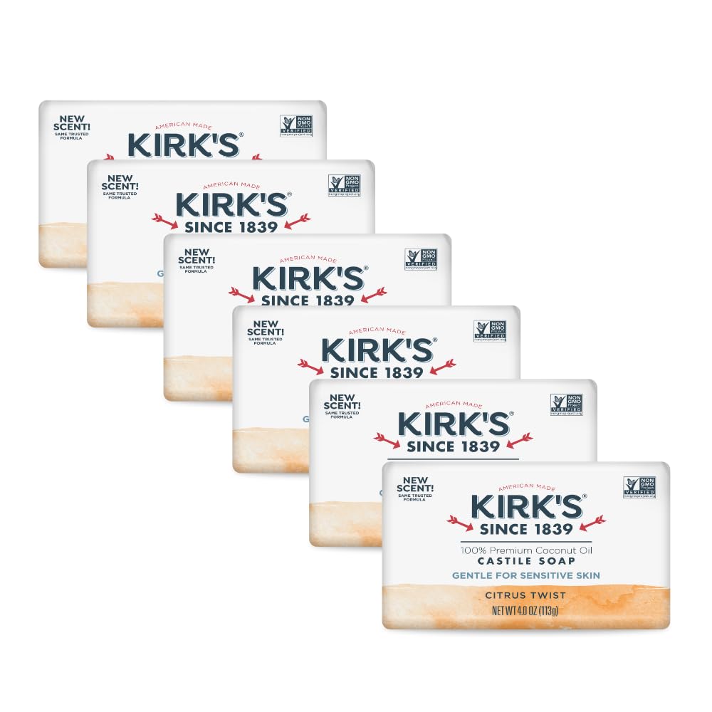 Kirk's Castile Bar Soap, Citrus Twist - Clinically Tested, Safe for Sensitive Skin with Coconut Oil, Vegan and Non-GMO - 4 oz Bars, 6 Pack Beauty & Personal Care Kirk's