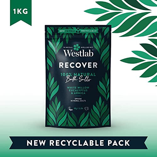Westlab - 1kg - Recover Epsom Salts Infused with White Willow & Eucalyptus - Soothe Sore Muscles and Boost Recovery - Resealable Pouch Beauty and Personal Care Westlab