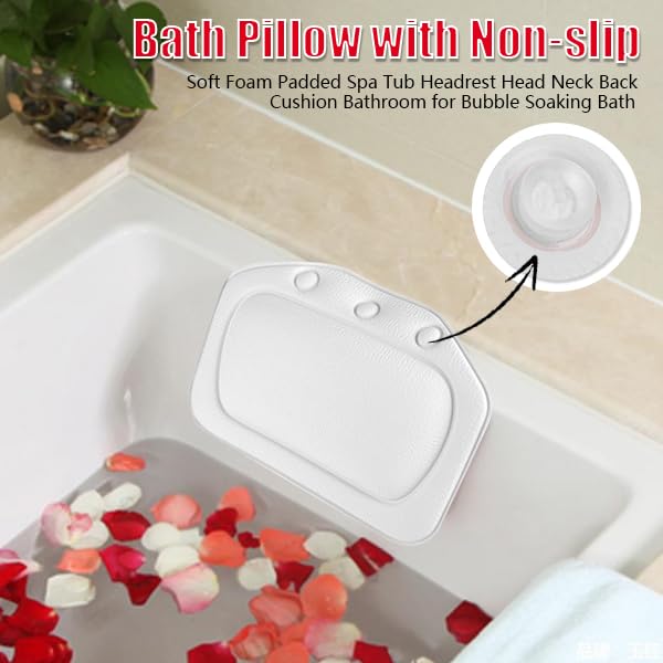 ZPSHYD Bathtub Pillow, Soft Foam Padded Spa Bath Pillow Tub Headrest Head Neck Back Cushion Bathroom for Bubble Soaking Bath (White) Beauty and Personal Care ZPSHYD