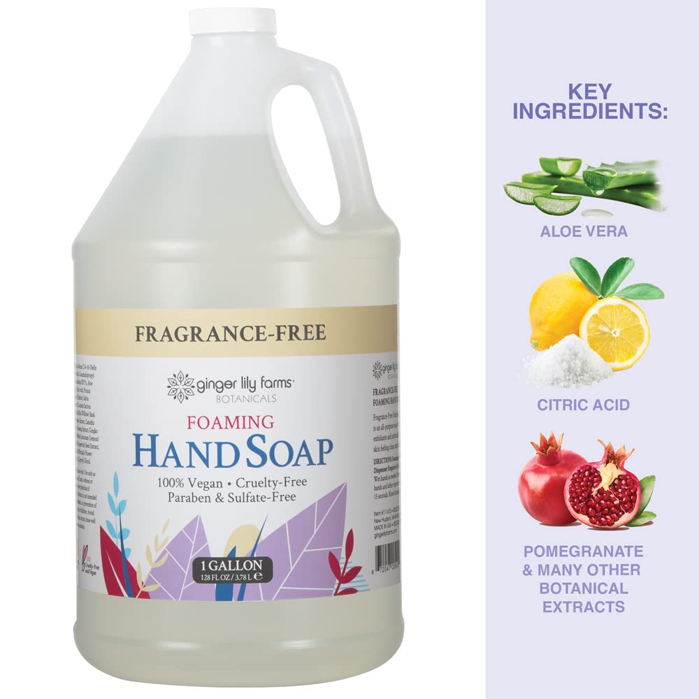 Ginger Lily Farms Botanicals All-Purpose Foaming Hand Soap Refill, Fragrance Free, 100% Vegan & Cruelty-Free, Unscented, 1 Gallon (128 fl oz) Beauty & Personal Care Ginger Lily Farms