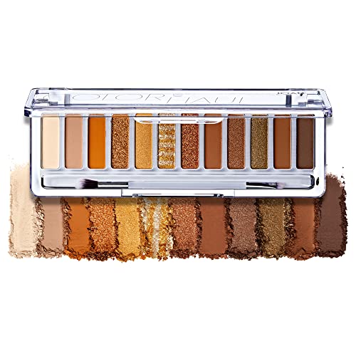 JOAH Color Haul Eyeshadow Palette, Travel Size Eye Makeup Kit, Matte & Shimmer Eyeshadow, Korean Makeup, 12 Highly Pigmented, Super Bendable Gold &