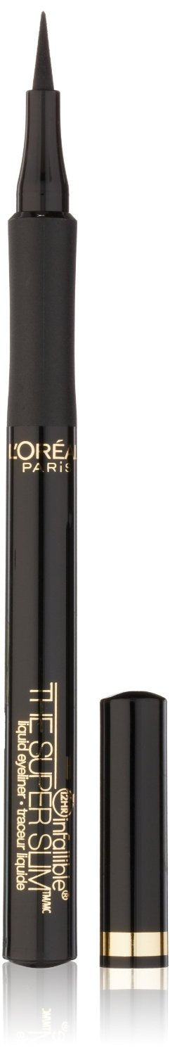 L'Oreal Paris Makeup Infallible Super Slim Long-Lasting Liquid Eyeliner, Ultra-Fine Felt Tip, Quick Drying Formula, Glides on Smoothly, Black, 0.03 fl
