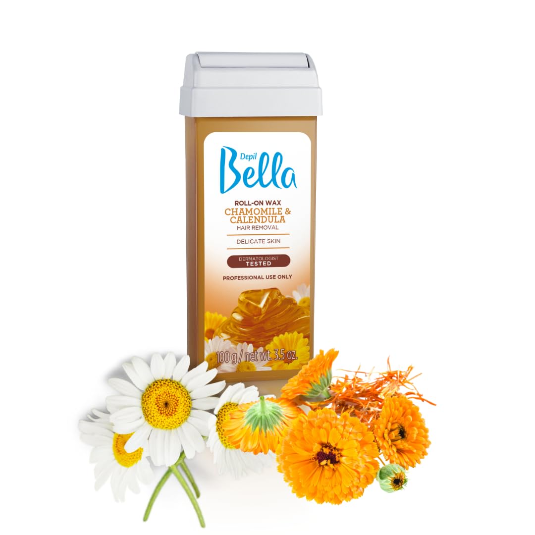 Depil Bella Brazilian Roll On Wax Chamomile and Calendula Depilatory - Body Waxing, Hair Removal Wax-Cartridge - Men and Women - Home Self Waxing Beauty and Personal Care DEPIL BELLA