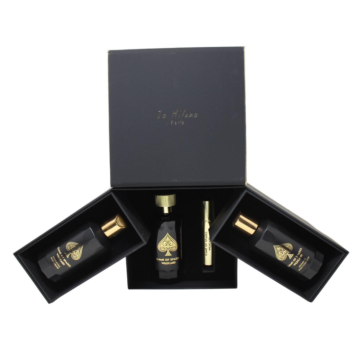 Jo Milano Game of Spades Wildcard 4-Piece Gift Set Unisex, (3.4 Oz Parfum Spray + 6.8 Oz Body Cleanser + 6.8 Oz Body Cream + 0.27 Oz Refillable Beauty and Personal Care Jo Milano