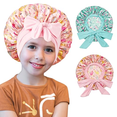 choshion 2 PCS Kids Bonnets for Girls, Silk Bonnet for Kids, Satin Silk Hair Bonnet for Sleeping with Tie Band, Baby Toddler Teens Child Sleep Cap Beauty and Personal Care choshion Default Title