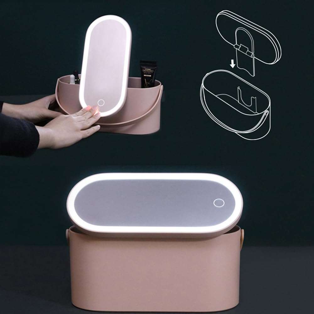 AMYESE Travel Makeup Box with LED Lighted Mirror, Multi-purpose Cosmetics Box Carrying Case Women's Dat Gift, White, Travel Size (Instruction Beauty & Personal Care AMYESE