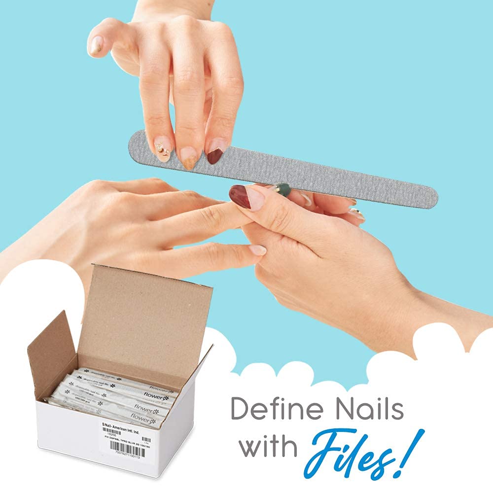 Flowery Disposable High-Speed Shiner, Dual-Grit 100/180 Nail Files, Individually Wrapped, Single-Use, 100 ct Beauty & Personal Care Flowery