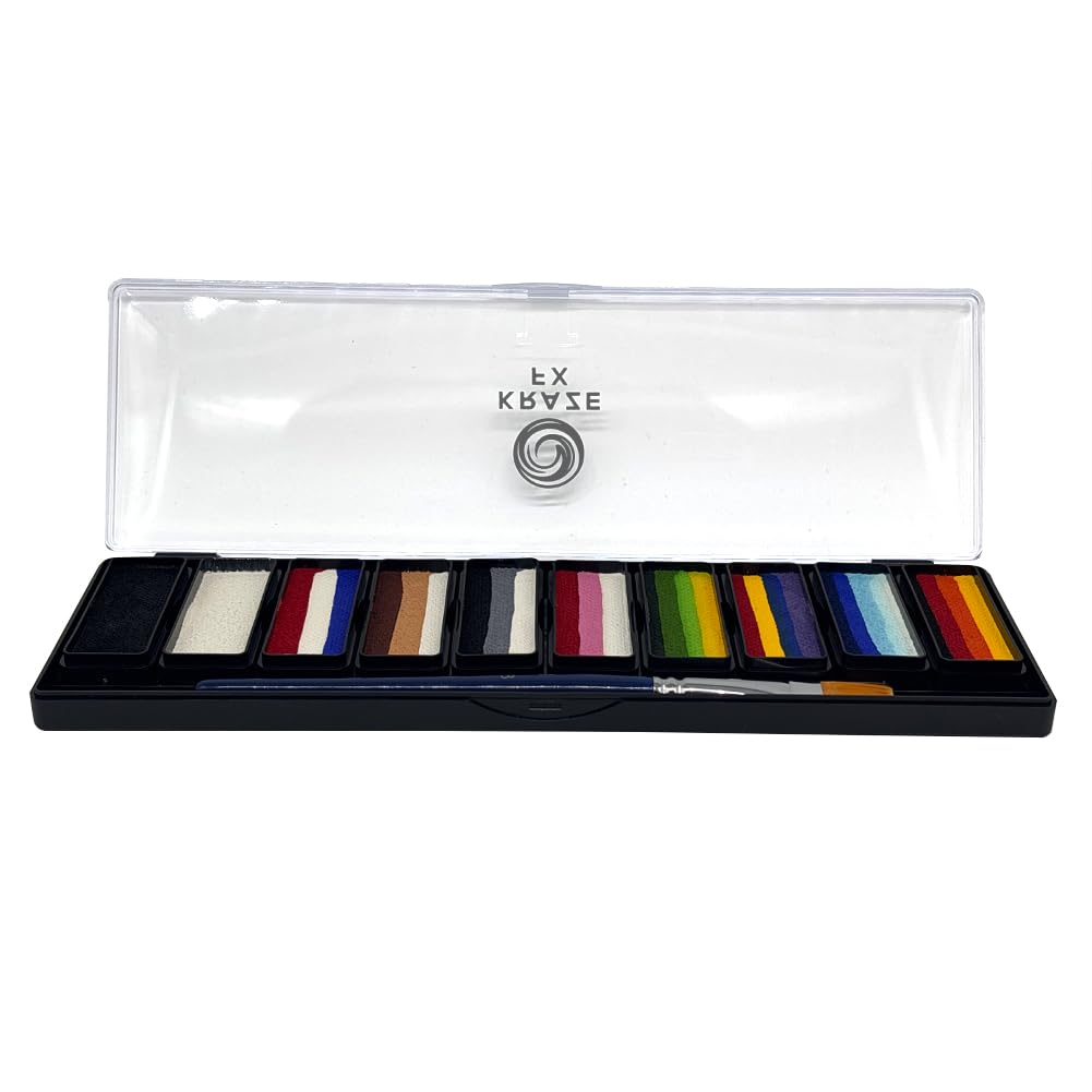 Kraze FX Key Colors Face Paint Palette - 10 Essential Split Cakes Including Black & White - 3/4" Professional Travel Set - Bestselling Color Beauty & Personal Care Kraze FX
