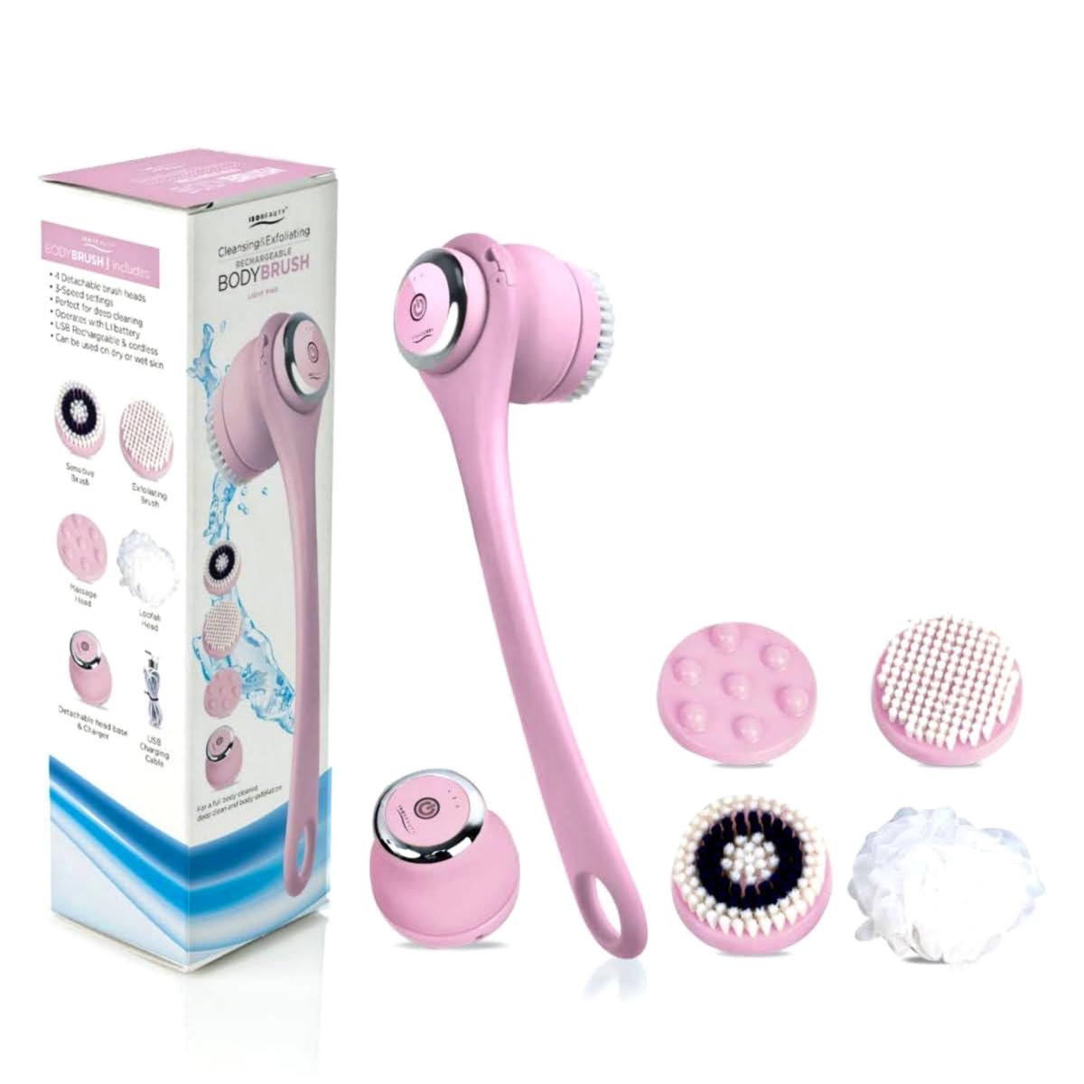 ISO Beauty ISOABBBRLPK-700 Cleansing & Exfoliating Rechargeable All-in-1 Body Brush - Light Pink Beauty and Personal Care ISO Beauty
