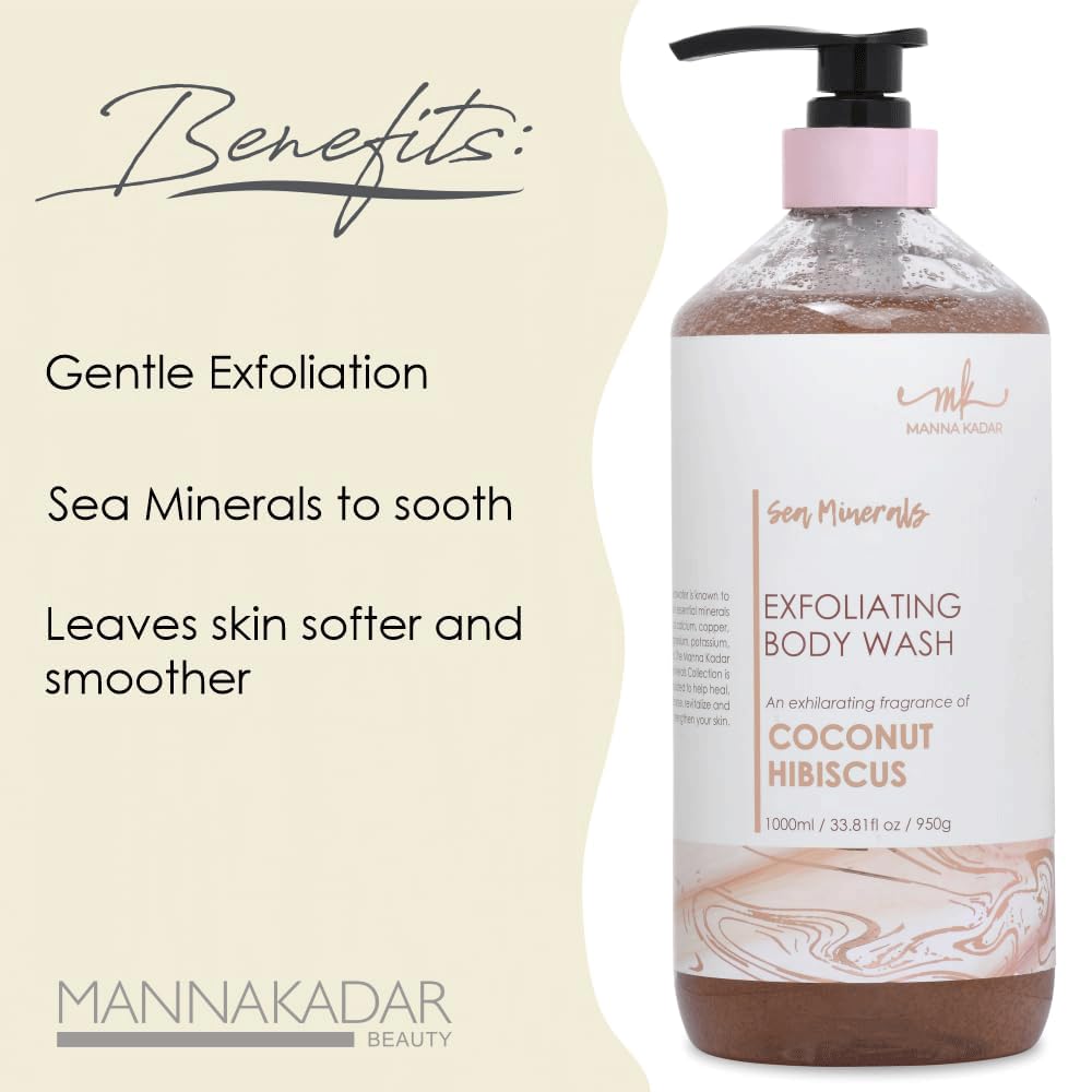 Manna Kadar Beauty Dead Sea Minerals Exfoliating Body Wash, Coconut Hibiscus - Body Wash, Shower Gel, Moisturizing Scrub, Brighten Dull Skin Beauty & Personal Care Manna Kadar