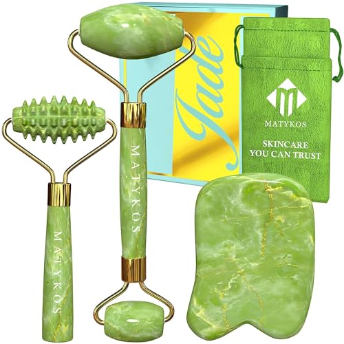 Matykos Jade Roller for Face and Gua Sha Set - 2 Anti-Aging Facial Rollers and Gua-Sha Facial Tool - Face and Body Massager for Your Skincare Routine Beauty & Personal Care Matykos