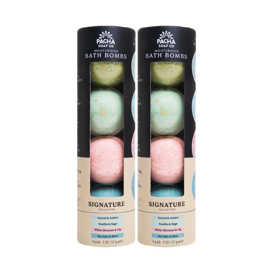 PACHA SOAP Co. Froth Bath Bomb, Pacha Peaces, Uplift, 2-Pack (8-Pieces) - Scents of Almond, Coconut, and Patchouli, & Lemongrass - Nourishing Beauty and Personal Care Pacha Soap Co