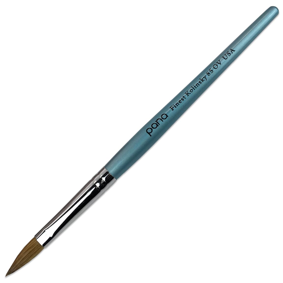 pana USA Acrylic Nail Brush100% Pure Kolinsky Hair New Teal Wood Handle with Silver Ferrule Oval Crimped Shaped Style (Size # 8)