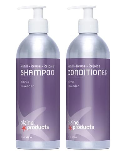 Plaine Products Eco-Friendly Shampoo and Conditioner - Citrus Lavender - Sulfate/Paraben/Phthalate Free, 16oz (Refillable Aluminum Bottles with Pumps) Beauty & Personal Care Plaine Products