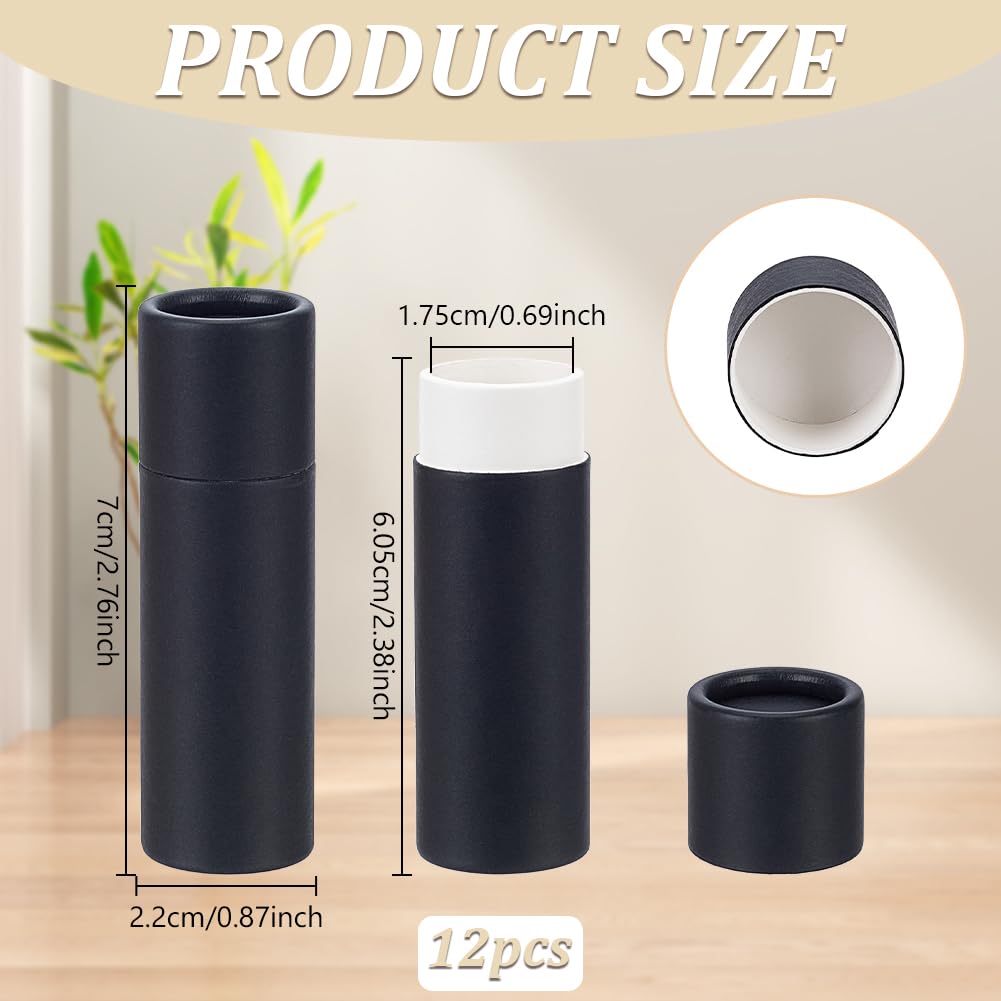 AHANDMAKER 12 Pcs Black Paperboard Lip Balm Tubes 0.3 oz Empty Refillable Solid Perfume Lip Gloss Container for DIY Cosmetic Storage Travel Use Lip Beauty and Personal Care AHANDMAKER