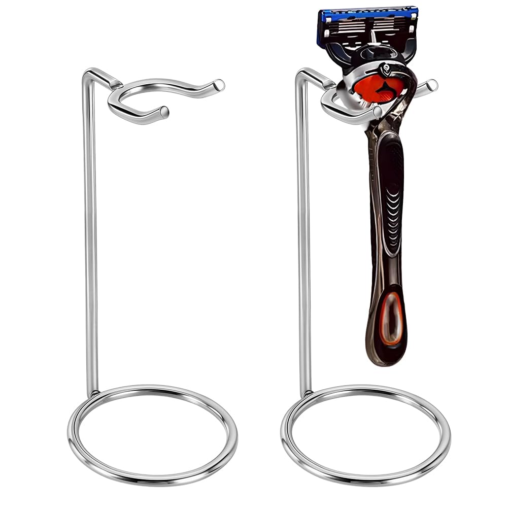 AHANDMAKER 2 Pack Stainless Steel Safety Razor Stand for Razors and Brushes 2x4.8in Heavy Duty Razor Holder Shaving Brush Organizer for Bathroom Beauty and Personal Care AHANDMAKER
