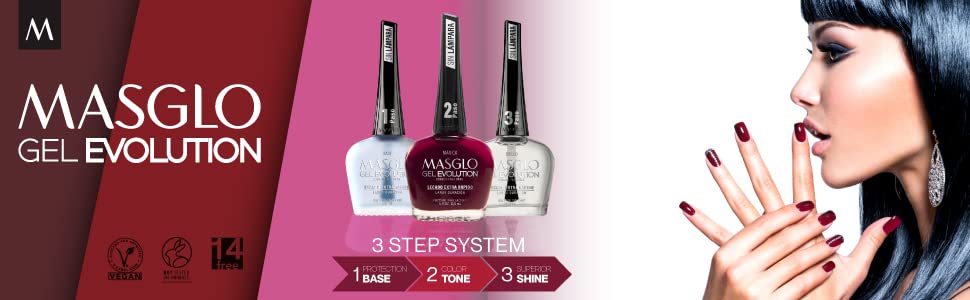 MASGLO Evolution Nail Polish Gel Effect, No UV/LED Lamp Required, Lasts Up To 12 Days, 3 Piece Set - Tranquila, Tiza, Negro