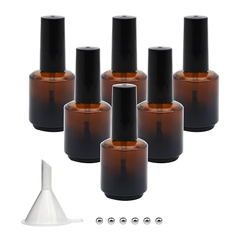 Agidea 6PCS Empty Nail Polish Bottles Amber 15ML/0.5 oz, Empty Dark Glass Refillable Nail Polish Bottles with Brush & Mixing Balls & Funnels,Brown Beauty & Personal Care Agidea