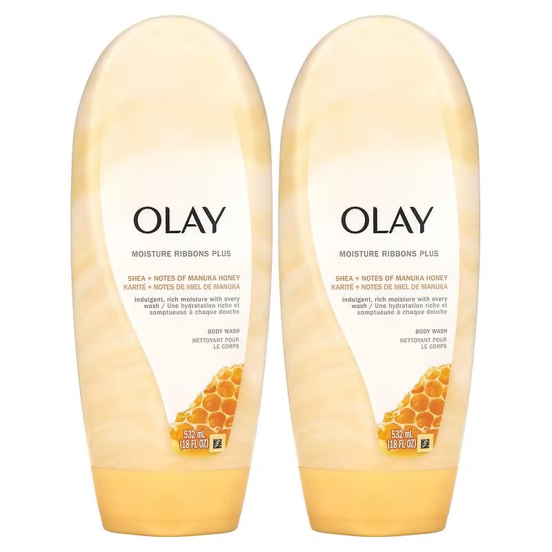 Olay Moisture Ribbons Plus Body Wash with Shea + Notes of Manuka Honey, Long-Lasting Moisture and Soft, Smooth Skin 18 FL OZ (Pack of 2) Beauty & Personal Care Olay