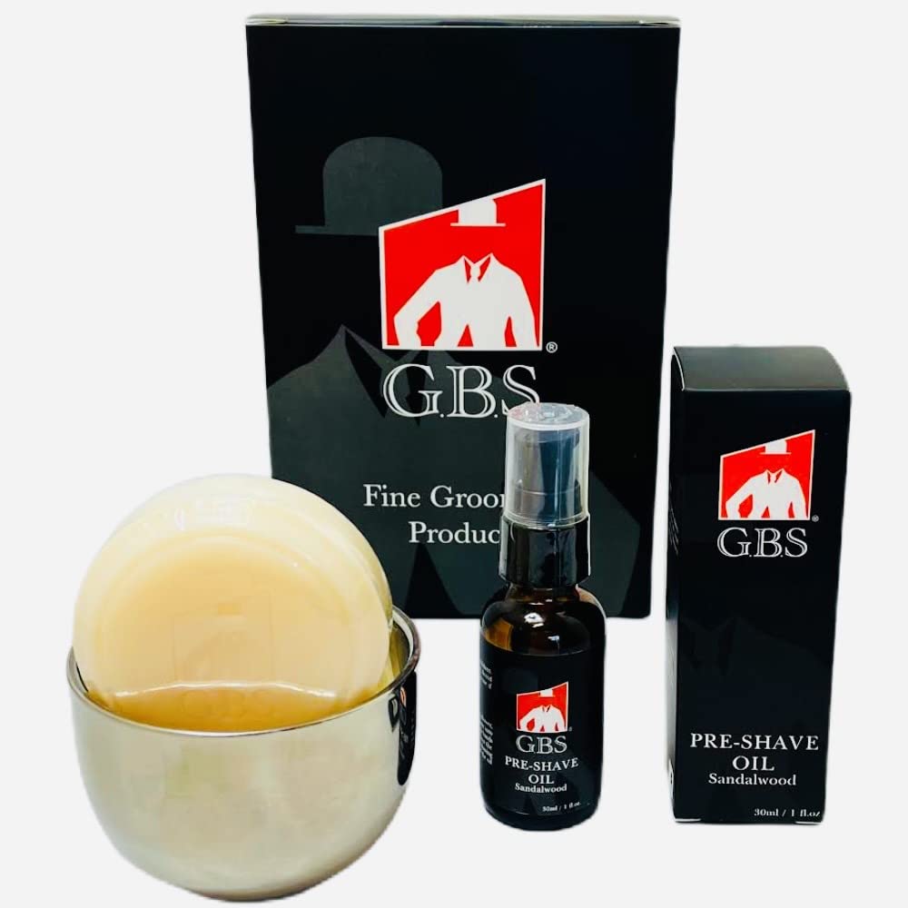 G.B.S Men's Smooth Stainless-Steel Shave Bowl with Soap and Pre-Shave oil Beauty and Personal Care G.B.S