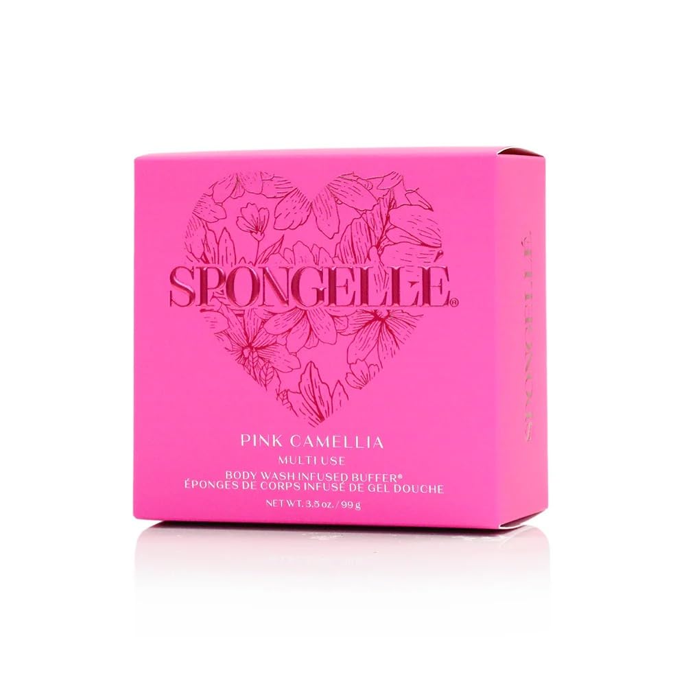 Spongellé Pink Camellia Heart Bath Sponge - Built-in Body Wash & Body Scrubber, Shower Loofah Sponge for Women - 20+ uses Beauty and Personal Care SPONGELLÉ