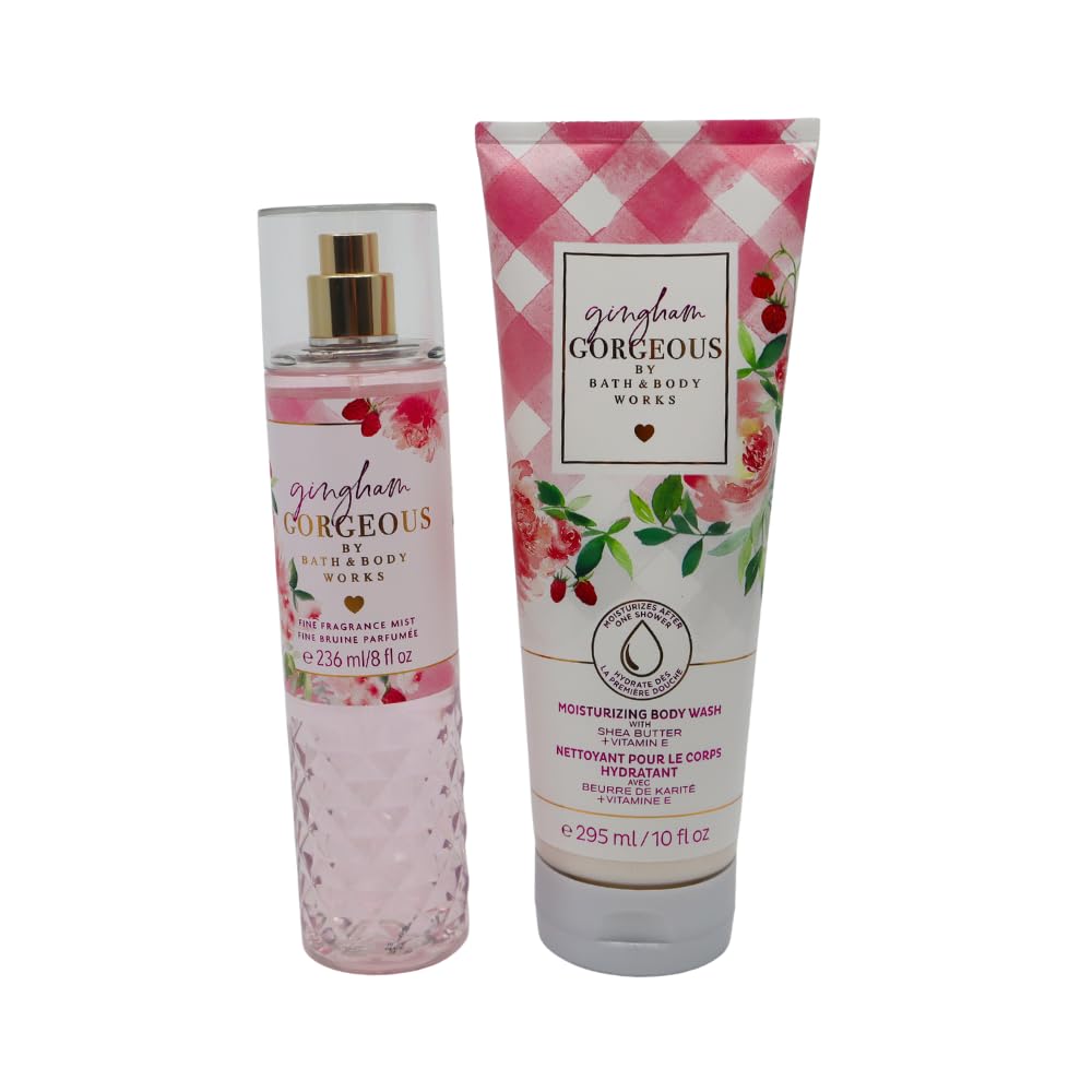 Bath & Body Works GINGHAM GORGEOUS Fine Fragrance Mist & Moisturizing Body Wash 2-piece Gift Set with a Red Bow for Holiday - Full Size Beauty and Personal Care Bath & Body Works