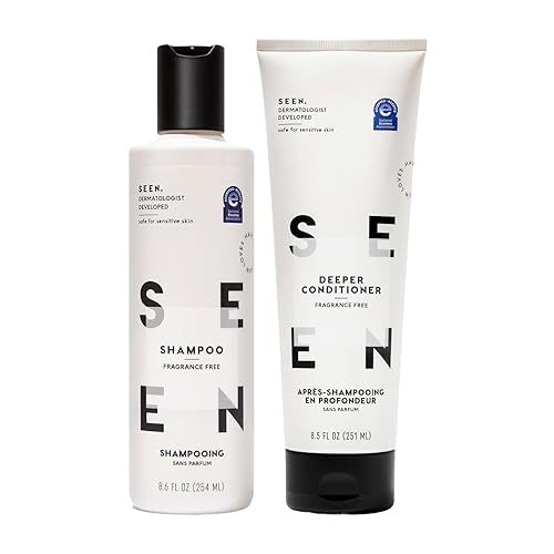 SEEN Shampoo & Deeper Conditioner Bundle, Fragrance Free - Non-Comedogenic Hair Care Set, Dermatologist-Developed, Safe for Sensitive, Eczema Beauty & Personal Care SEEN