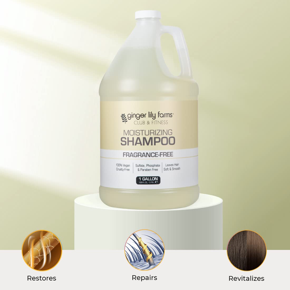 Ginger Lily Farms Club & Fitness Moisturizing Shampoo for All Hair Types, 100% Vegan & Cruelty-Free, Fragrance Free, 1 Gallon (128 fl oz) Refill Beauty and Personal Care Ginger Lily Farms