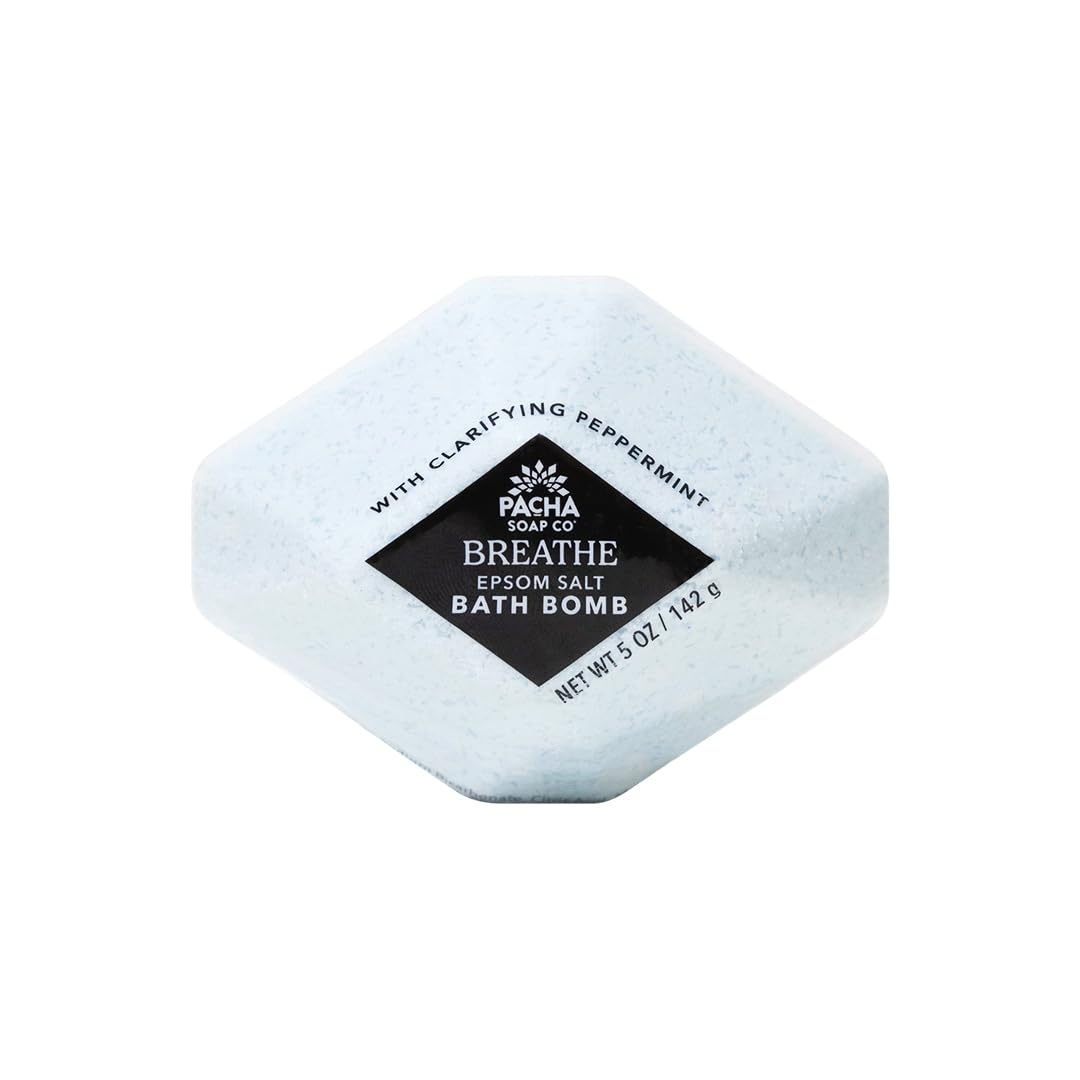 Pacha Soap Co. Epsom Salt Bath Bombs - Breathe (Peppermint & Eucalyptus), Nourishing Aromatherapy Bath Fizzies with Clean Ingredients and Essential Beauty and Personal Care Pacha Soap Co