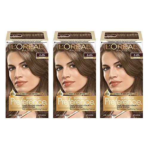 L'Oreal Paris Superior Preference Fade-Defying + Shine Permanent Hair Color, 6 Light Brown, Pack of 3, Hair Dye