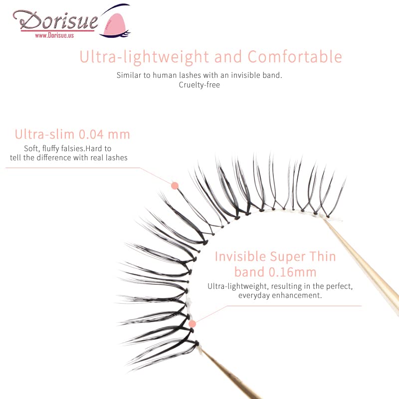 Dorisue Natural Round Eyes False Eyelashes - Ultra-Thin Invisible Band Dolly Eye Lashes for Natural Volume Look, 5-10mm Center Length, 4 Pairs (E6) Beauty & Personal Care Dorisue