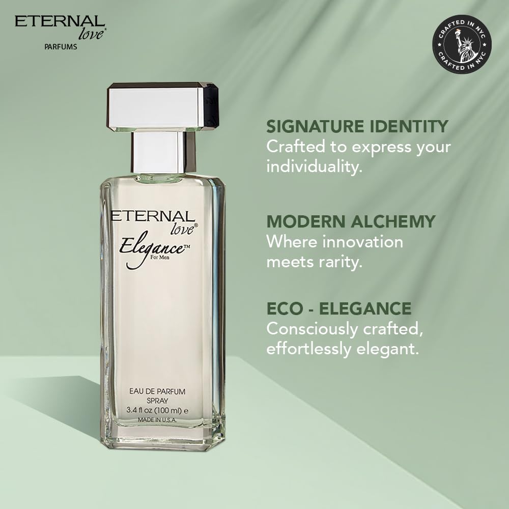 Eternal Love Elegance for Men - Long Lasting Eau de Parfum Spray - Clean Masculine Floral Aquatic Fragrance with Jasmine & Musk - Summer Scent - 3.4oz Beauty & Personal Care Eternal Love