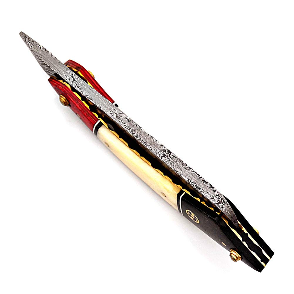 Damascus Steel Straight Razor Folding Razor With Shaving Ready Classic Barber Blade Edge, Men Straight Razor, Leather Case + Strop, Close Shave, Great Beauty and Personal Care Strong Edges