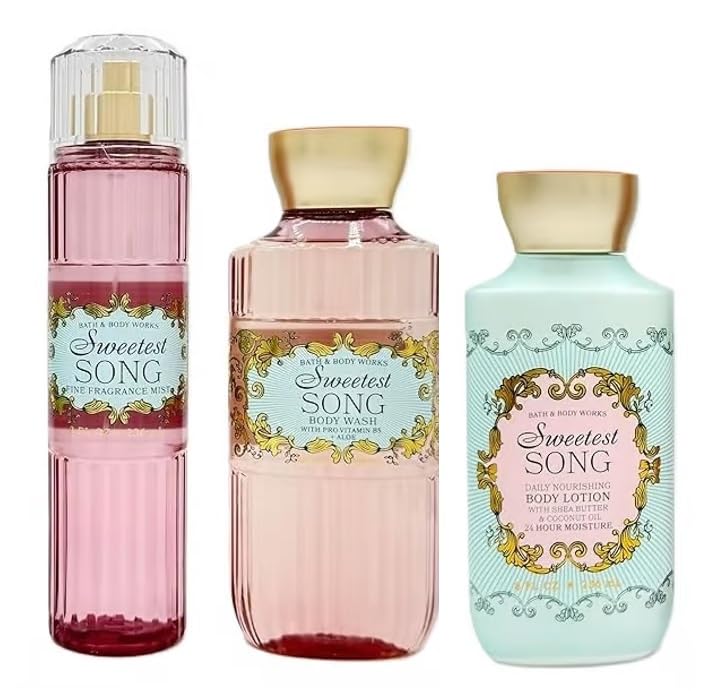 Bath and Body Works Sweetest Song 3 Piece Body Care Set - Mist, Shower Gel, and Body Lotion - Full Size Beauty and Personal Care Bath & Body Works