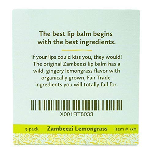 ZAMBEEZI Organic, Fair Trade Beeswax Lip Balm - Lemongrass 3 Pack - Ethically Sourced Beauty & Personal Care Zambeezi